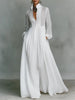 Evelyn | Maxi Dress Cotton Linen Blend Stand Collar Button Front