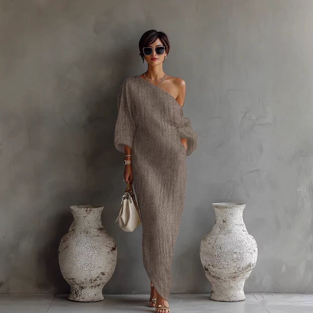 Charlotte | Maxi Dress Off Shoulder Lantern Sleeve Linen Blend Loose