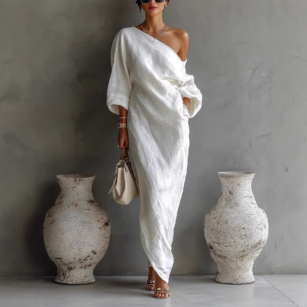 Charlotte | Maxi Dress Off Shoulder Lantern Sleeve Linen Blend Loose