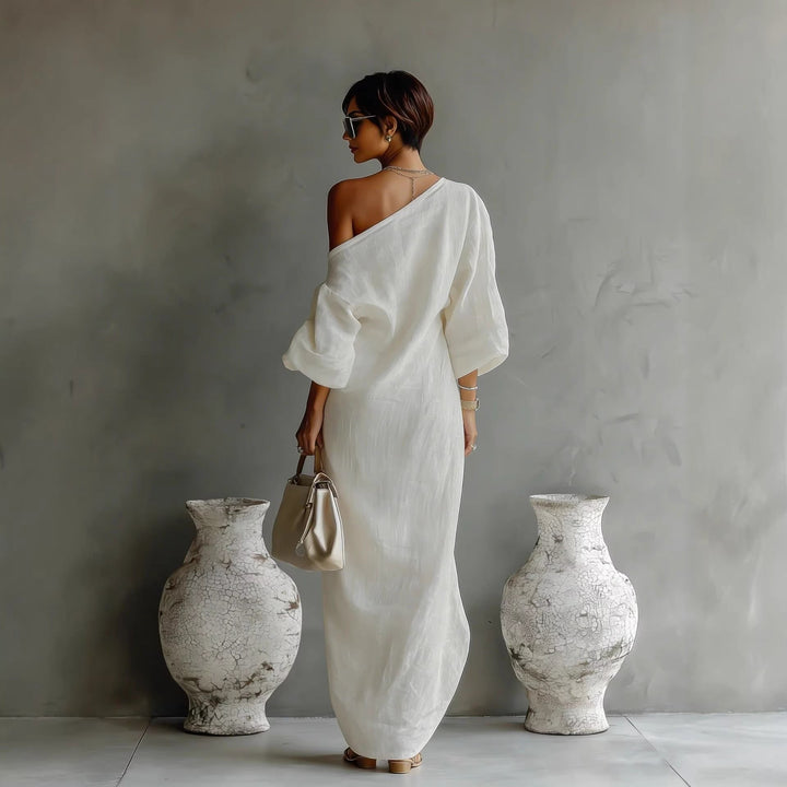 Charlotte | Maxi Dress Off Shoulder Lantern Sleeve Linen Blend Loose