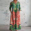 Sophia | Maxi Dress V-Neck Linen Boho Floral Ethnic Long Sleeve