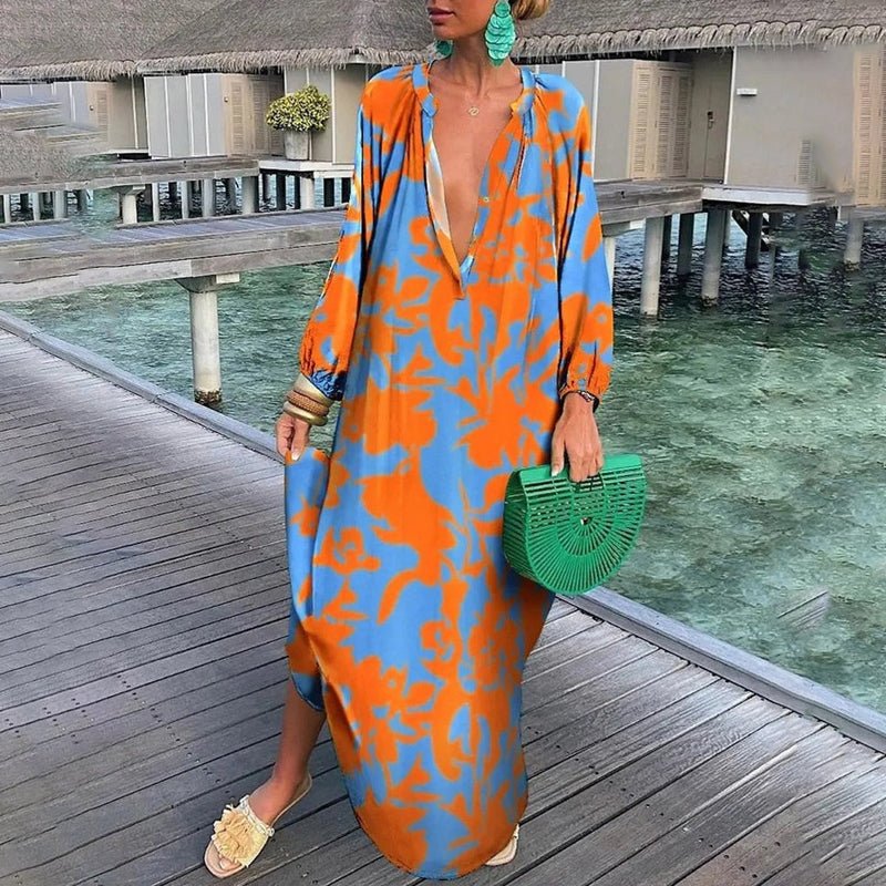 Eleanor | Maxi Kaftan Dress Abstract Print V-Neck Cover Up