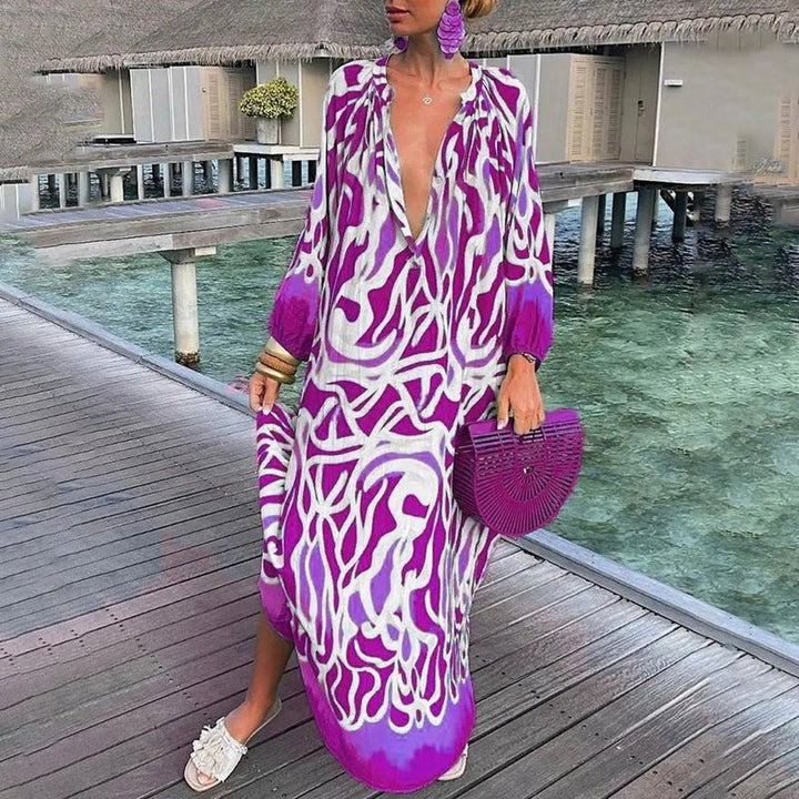 Eleanor | Maxi Kaftan Dress Abstract Print V-Neck Cover Up