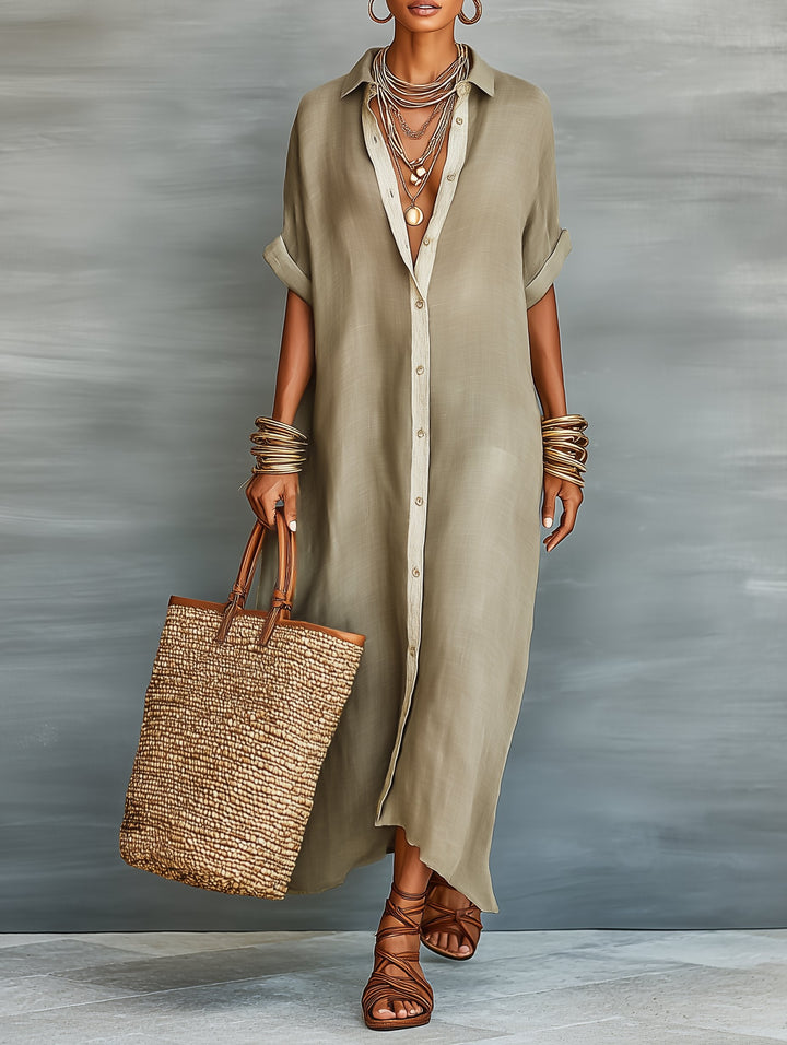 Harper | Maxi Shirt Dress Linen Blend Short Sleeve Minimalist