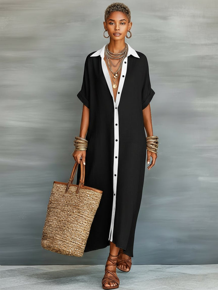 Harper | Maxi Shirt Dress Linen Blend Short Sleeve Minimalist