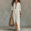 Chloe | Maxi Shirt Dress Three Quarter Sleeves Linen Cotton Loose