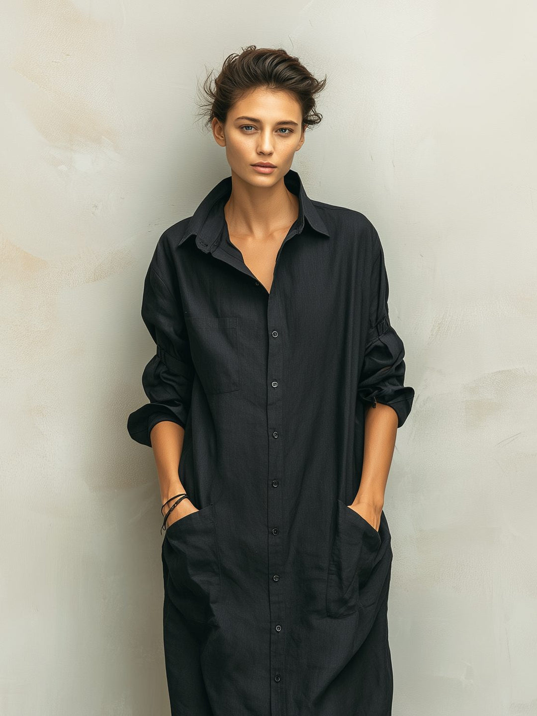 Maxi Shirt Dress with Collar and Long Sleeves for Women