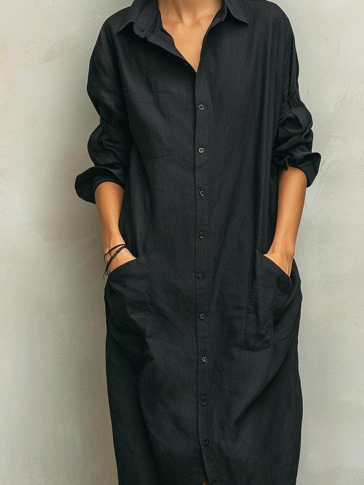Maxi Shirt Dress with Collar and Long Sleeves for Women