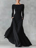Winter Maxi Dress with Pleated Waist and Boat Neck for Women