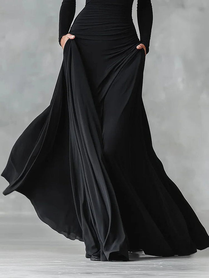 Winter Maxi Dress with Pleated Waist and Boat Neck for Women
