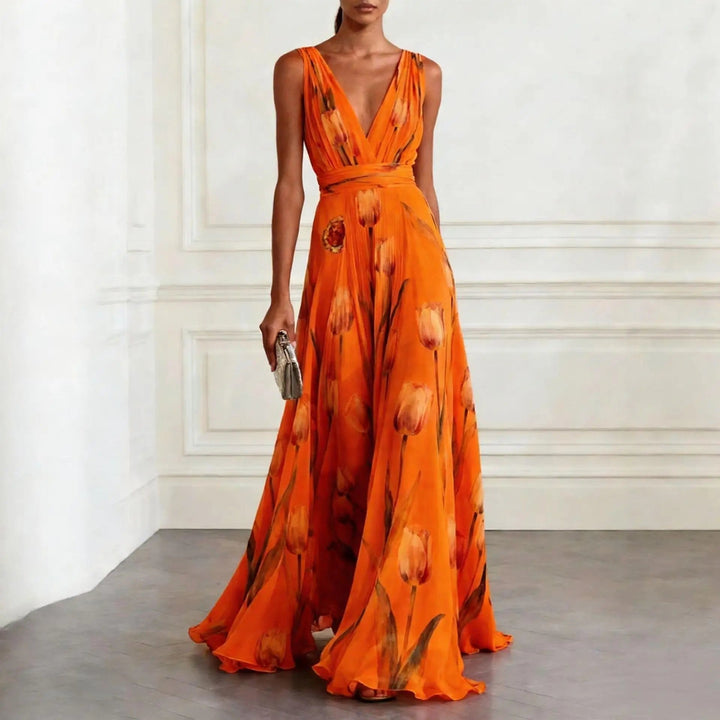 Harper | Maxi Wrap Dress Deep V-Neck Chiffon Sleeveless Floor Length
