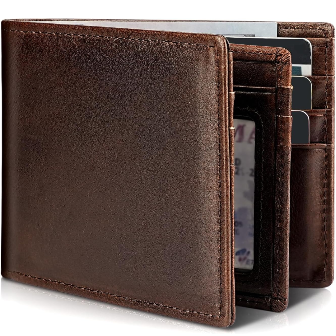Men's Genuine Leather Bifold Wallet with RFID Protection