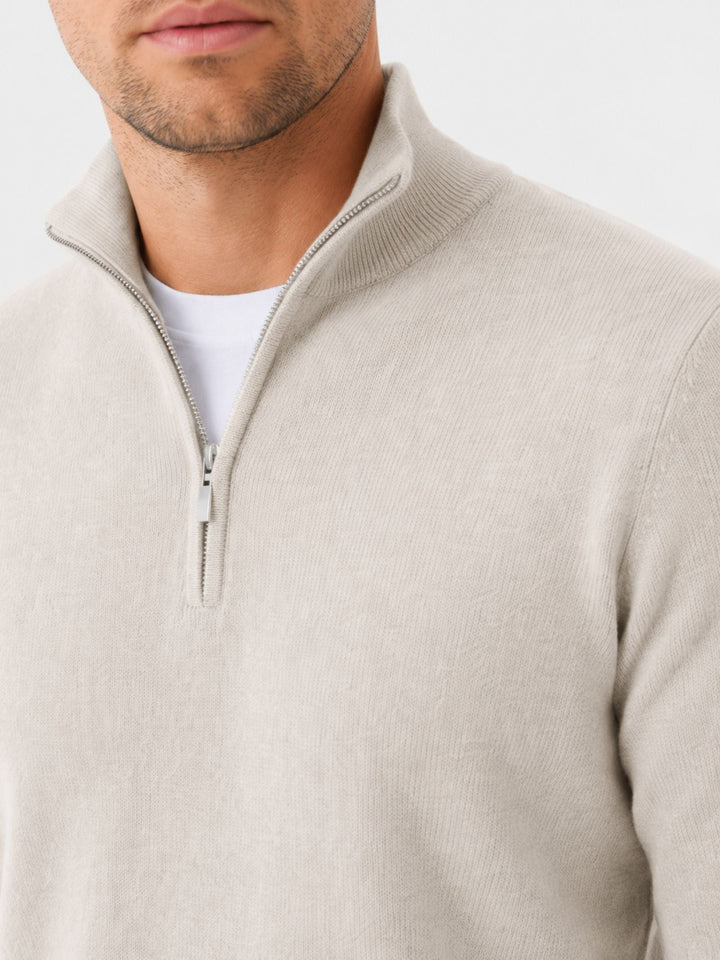 Men's Merino Wool Sweater with V-Neck and Zip Detail