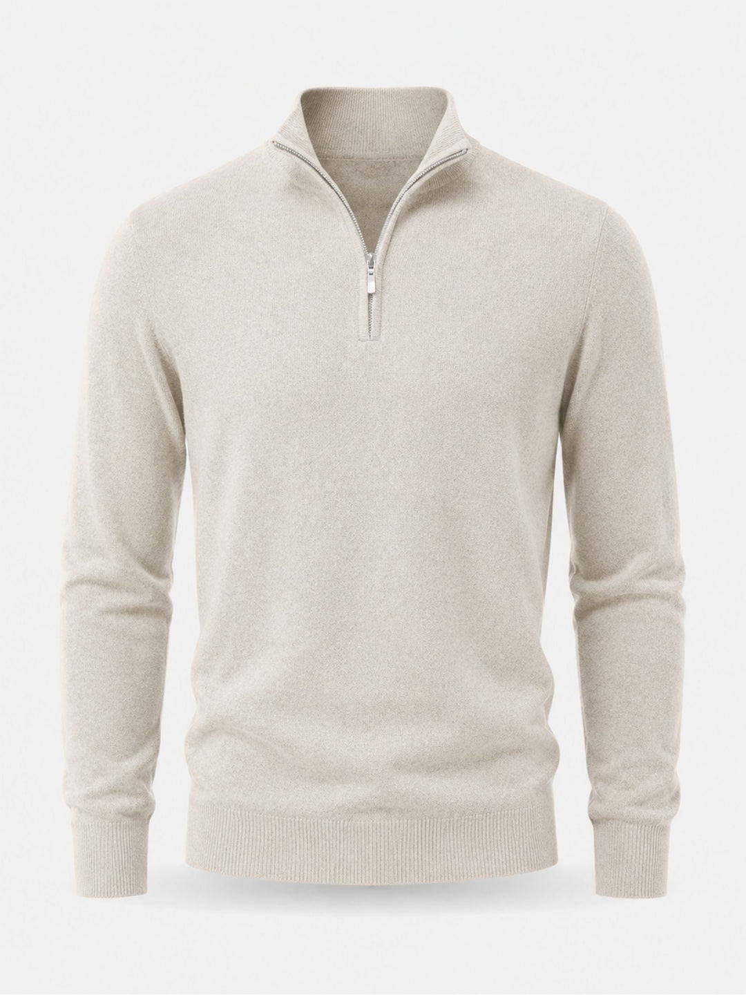 Men's Merino Wool Jumper with V-neck and Zip Detail