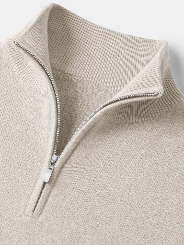 Men's Merino Wool Sweater with V-Neck and Zip Detail