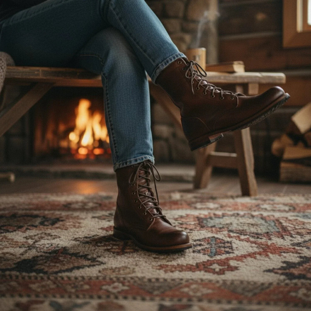 Lace-Up Mid-Calf Boots with Stacked Heel