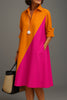 Isabella | Midi Dress Diagonal Colorblock Cotton Collared V-Neck