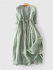 Grace | Midi Dress Lace-Up Back Cotton Linen Three Quarter Sleeve