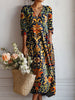 Layla | Midi Dress V-Neck Cotton Boho Baroque Print 3/4 Sleeve