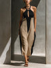 Amelia | Midi Halter Dress Keyhole Cutout Color Block Cotton Blend