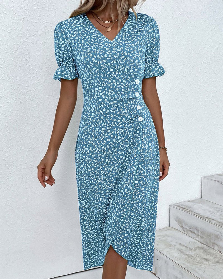Olivia | Midi Wrap Dress V-Neck Floral Print Button Side