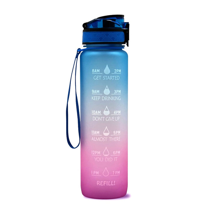 Motivational Sports Water Bottle with Fruit Infuser Time Markers and Flip-Top Lid 32 Oz