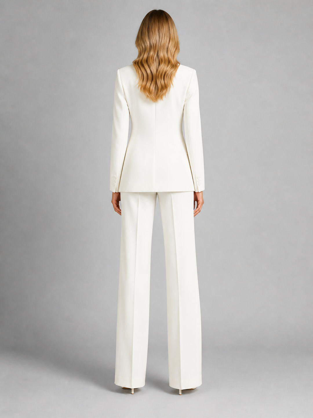 Women's Two-Piece Trouser Suit with Blazer and Wide-Leg Pants.