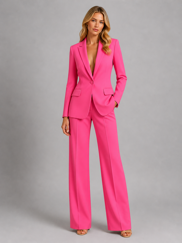 Women's Two-Piece Trouser Suit with Blazer and Wide-Leg Pants.