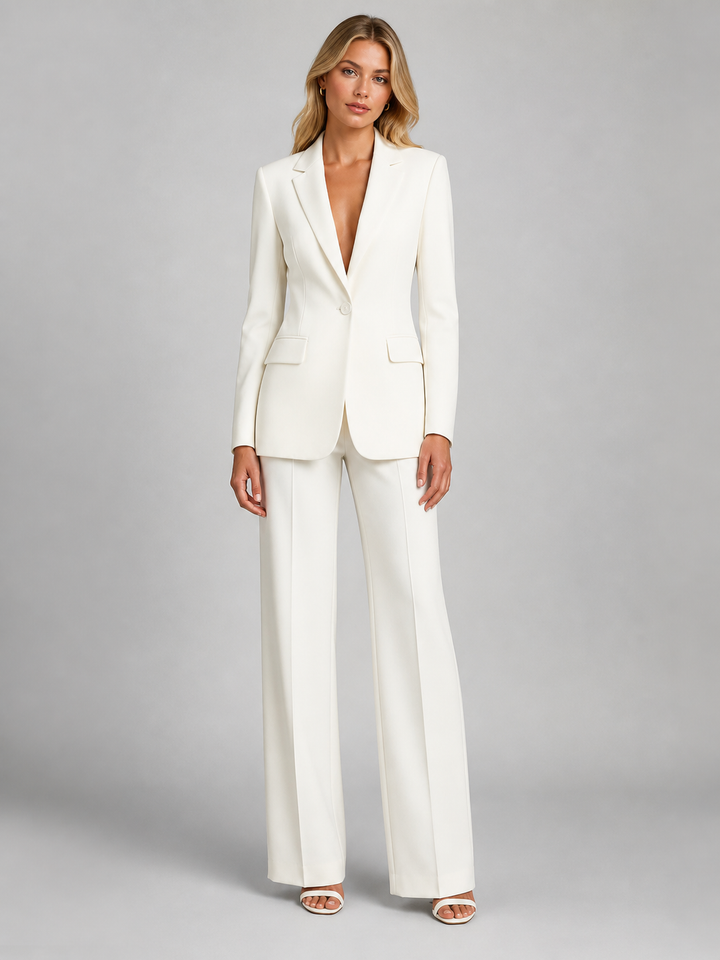 Women's Two-Piece Trouser Suit with Blazer and Wide-Leg Pants.