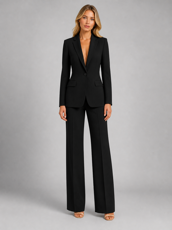 Women's Two-Piece Trouser Suit with Blazer and Wide-Leg Pants.
