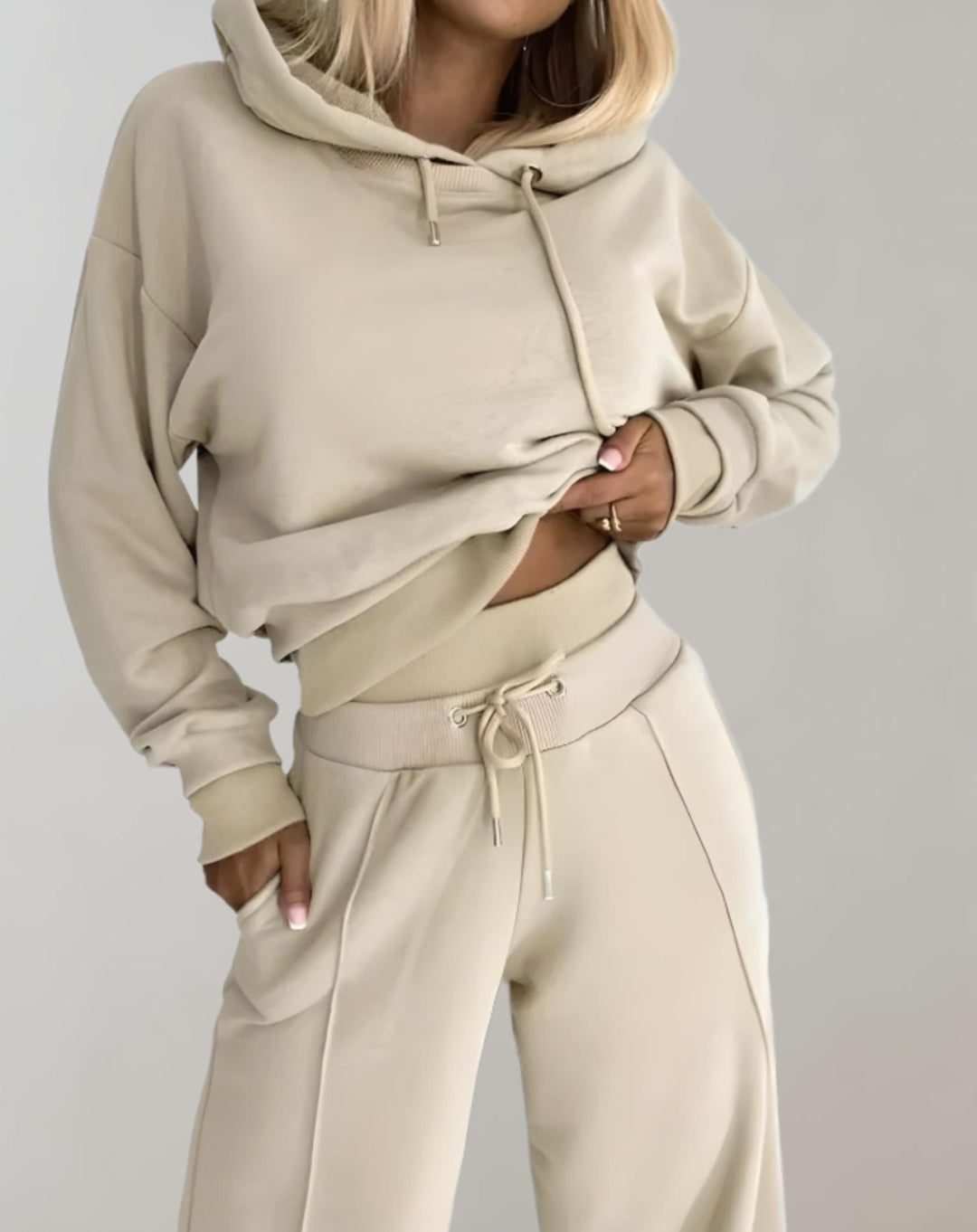 Women's 2-Piece Hoodie and Wide-Leg Pants Set – Cotton Blend Loungewear