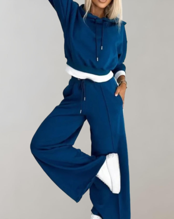 Women's 2-Piece Hoodie and Wide-Leg Pants Set – Cotton Blend Loungewear
