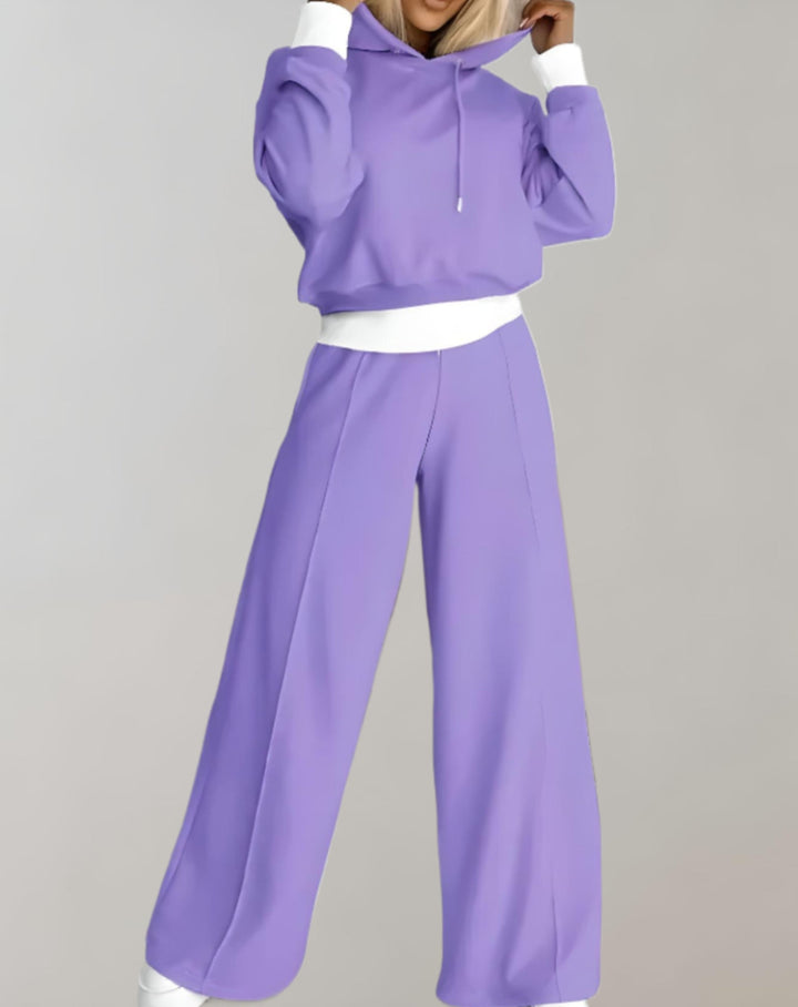 Women's 2-Piece Hoodie and Wide-Leg Pants Set – Cotton Blend Loungewear