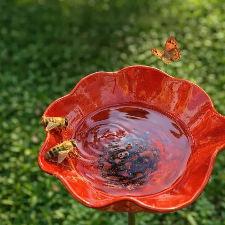 Metal poppy bird bath stake – garden and balcony decoration, 60 cm