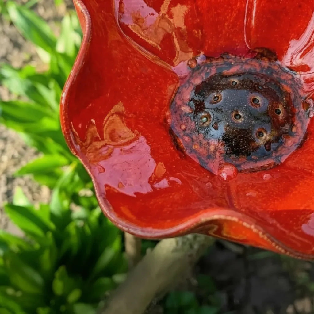 Metal poppy bird bath stake – garden and balcony decoration, 60 cm