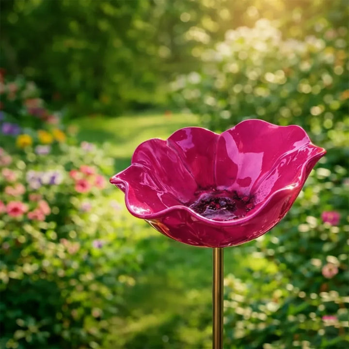 Metal poppy bird bath stake – garden and balcony decoration, 60 cm