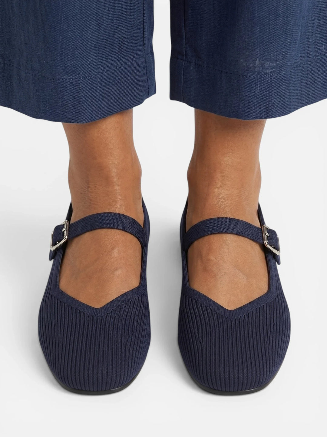 Women's Knit Mary Jane Ballet Flats with Square Toe