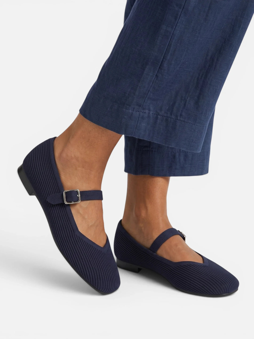 Women's Knit Mary Jane Ballet Flats with Square Toe