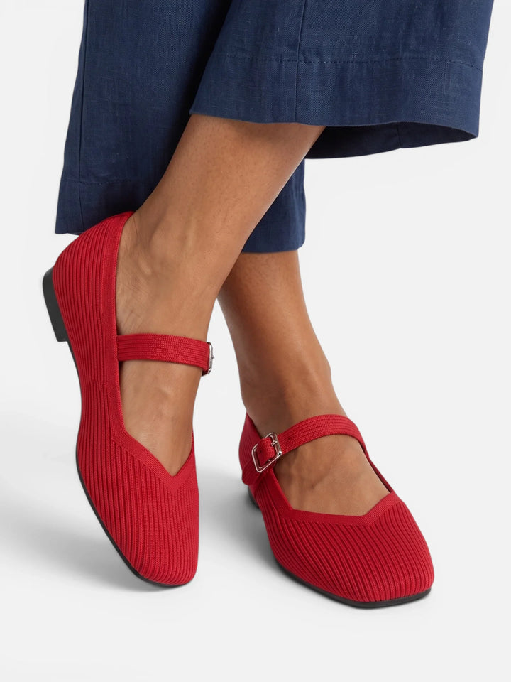 Women's Knit Mary Jane Ballet Flats with Square Toe