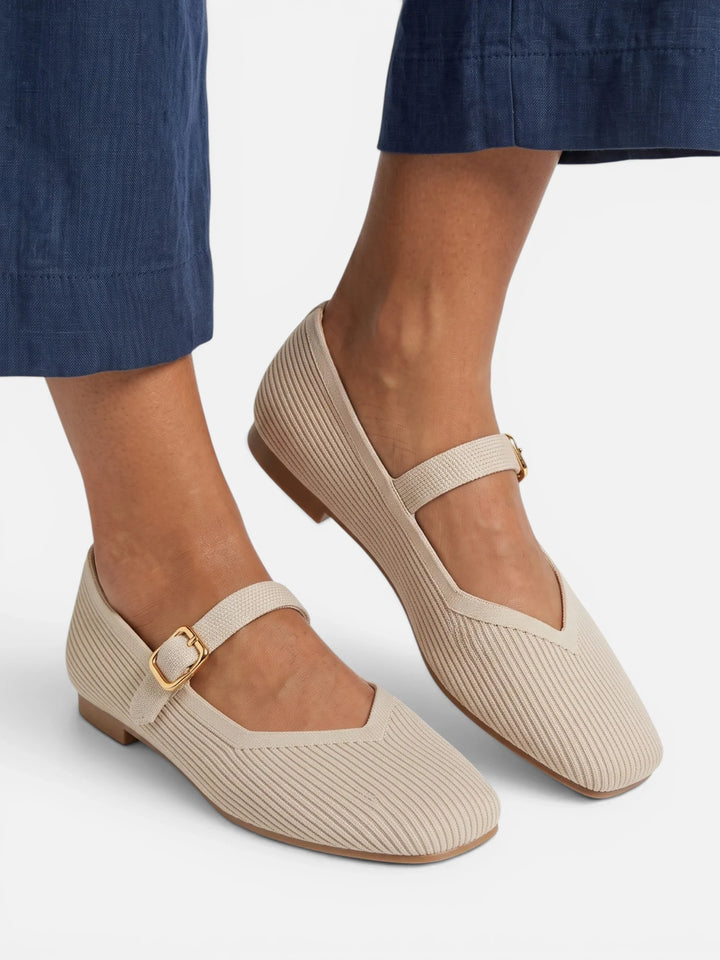 Women's Knit Mary Jane Ballet Flats with Square Toe