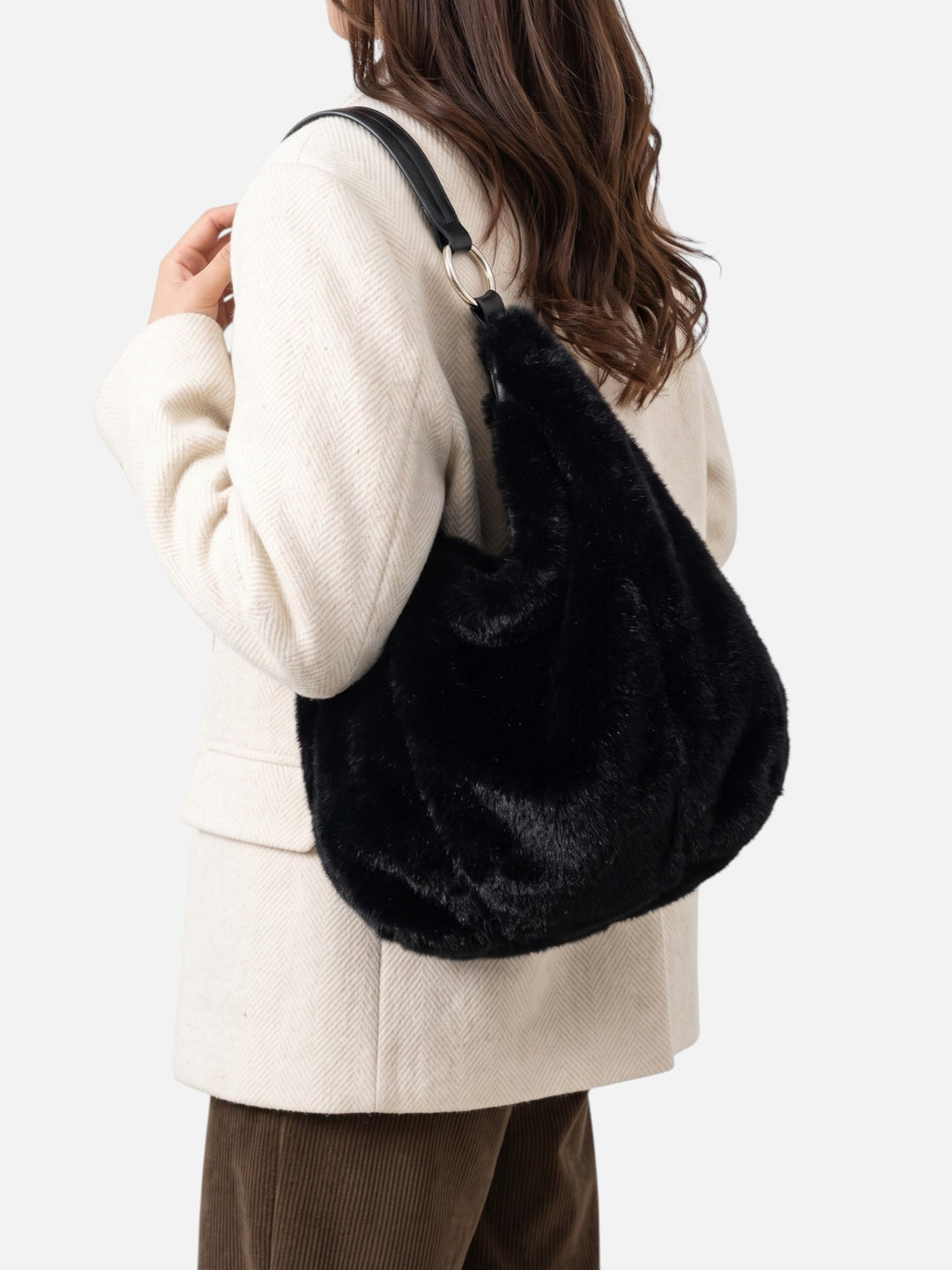 Women's Faux Fur Zip Hobo Bag