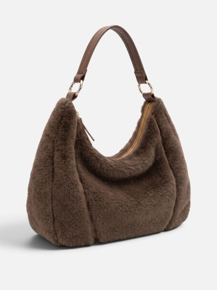 Women's Faux Fur Zip Hobo Bag