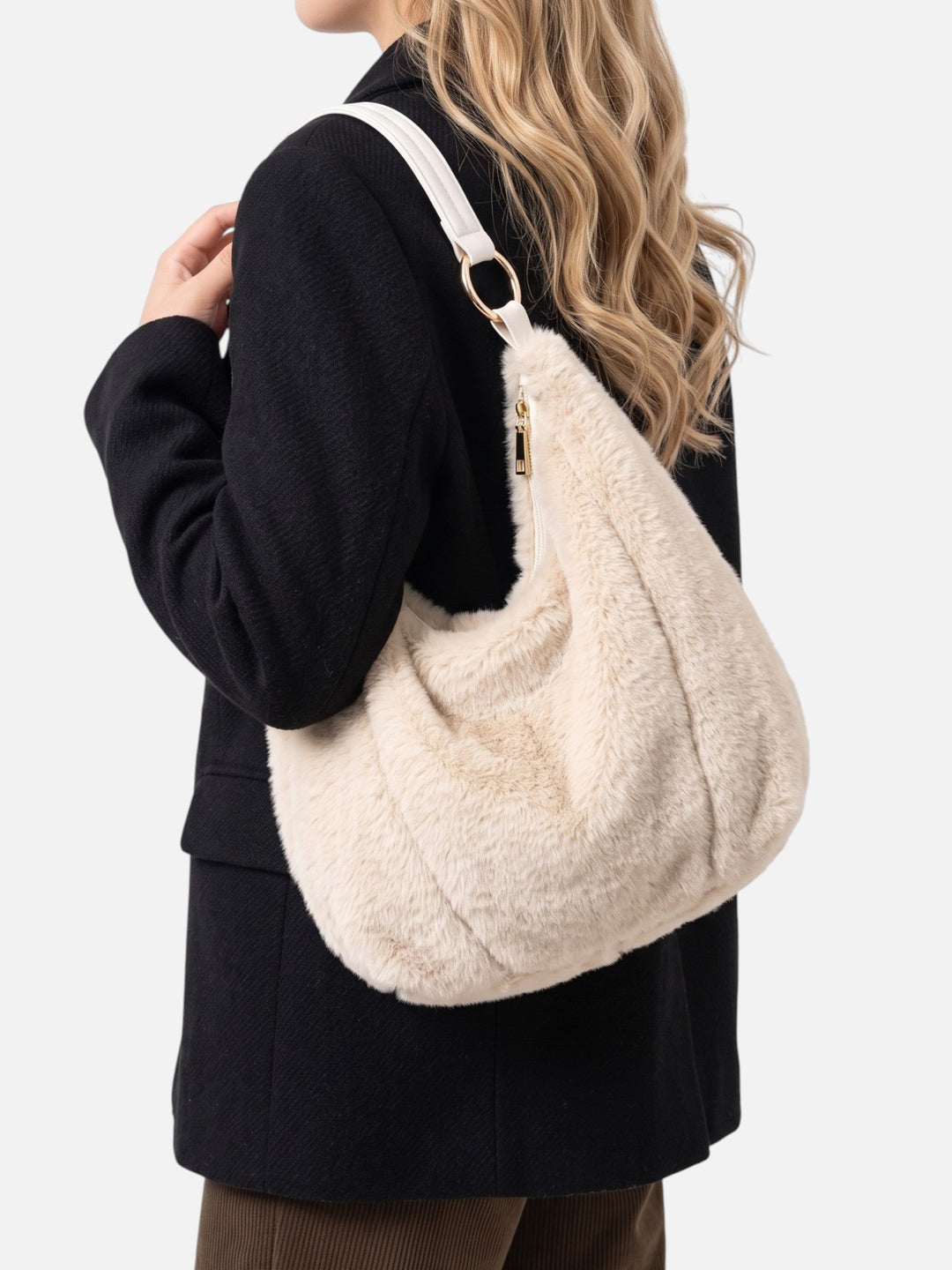 Women's Faux Fur Zip Hobo Bag