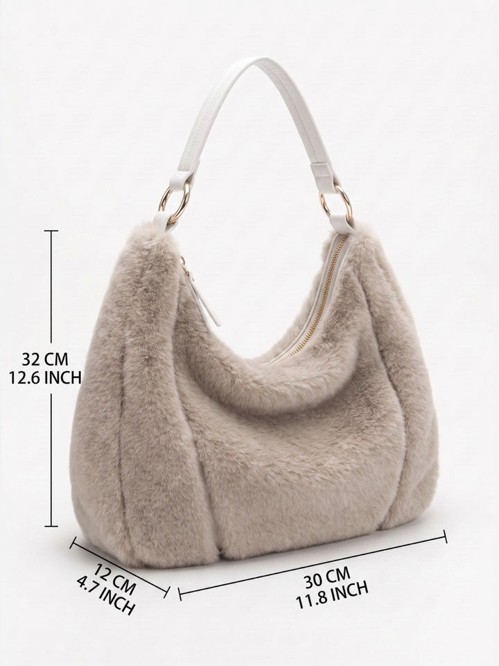 Women's Faux Fur Zip Hobo Bag