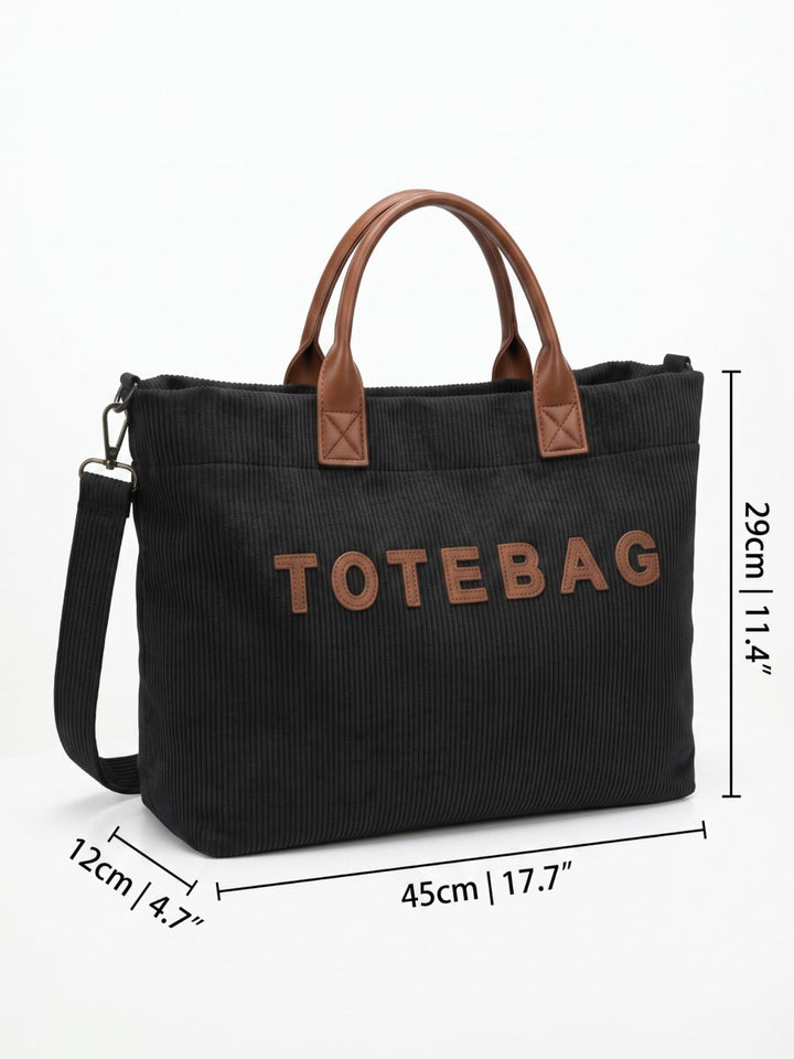 Women's Corduroy Lettering Tote Bag