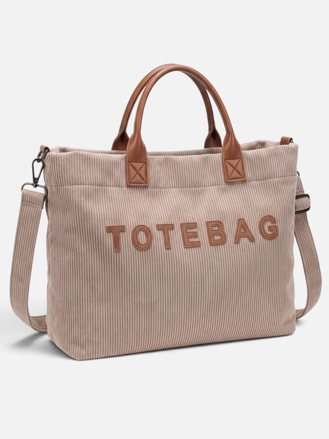 Women's Corduroy Lettering Tote Bag