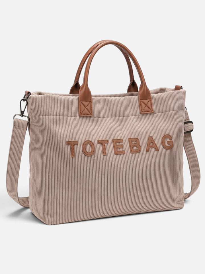 Women's Corduroy Lettering Tote Bag