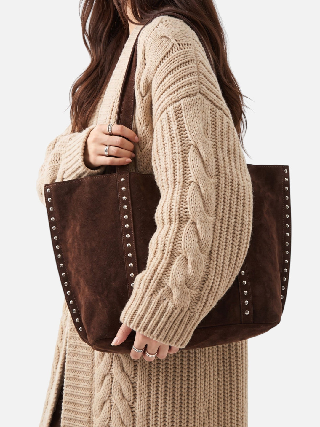 Women's Studded Faux Suede Tote Bag
