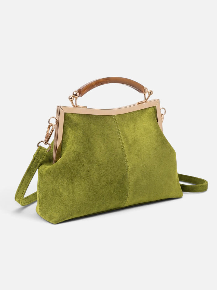 Women's Suede-Effect Crossbody Bag with Gold Clasp