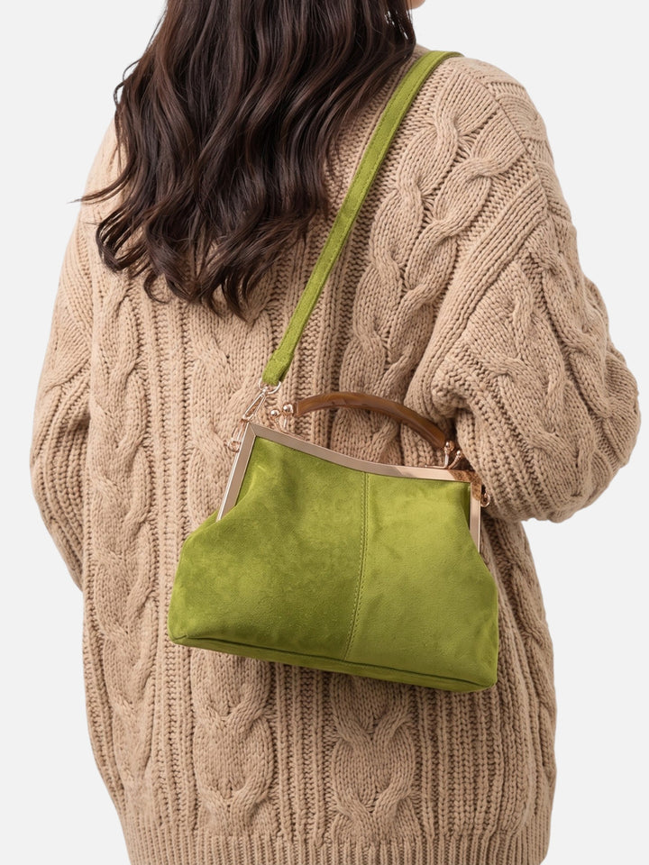 Women's Suede-Effect Crossbody Bag with Gold Clasp
